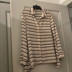 Polyester Pink black cream stripes Shell buttons.